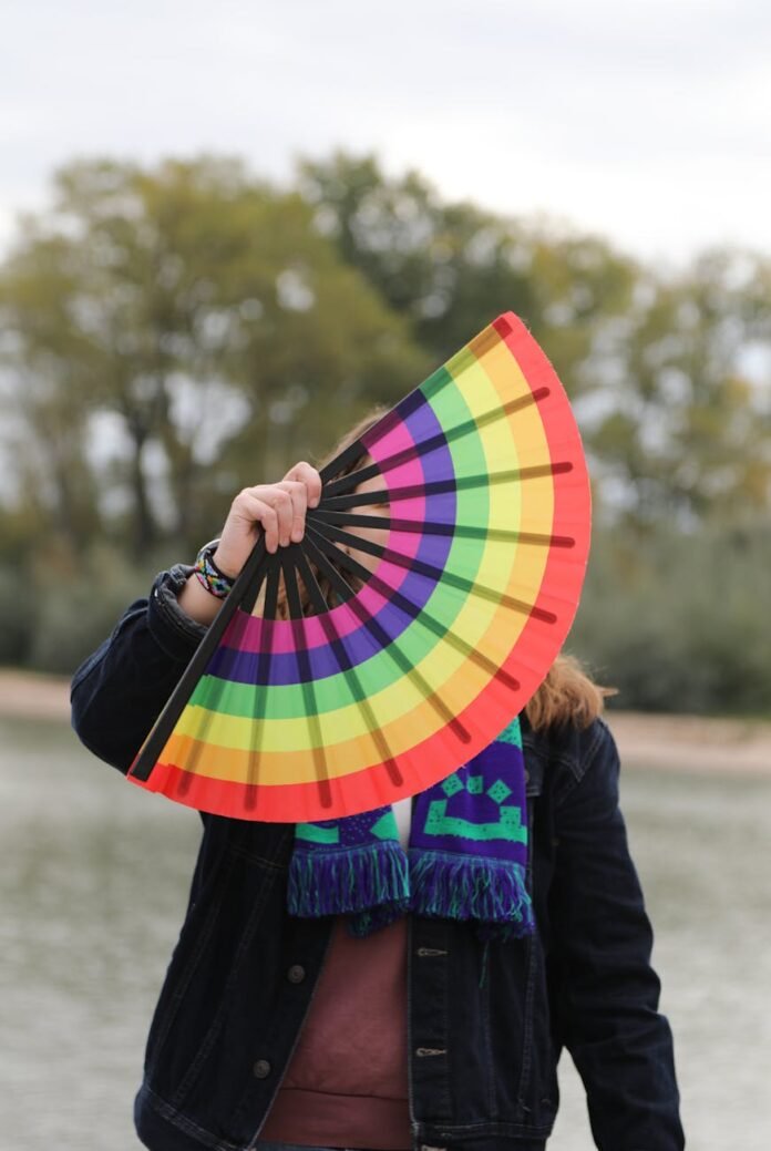 colorful rainbow fan in outdoor setting