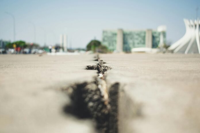 macro photography of a pavement crack