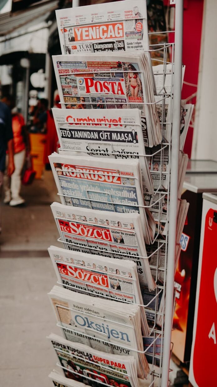 newspapers on a stand