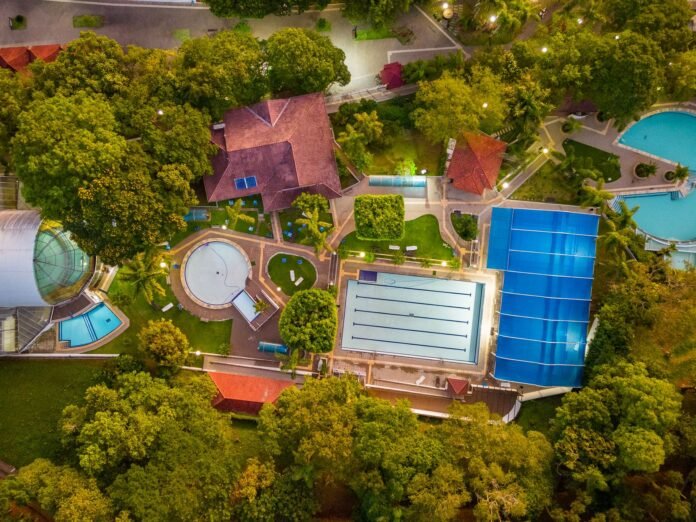 drone shot of water park